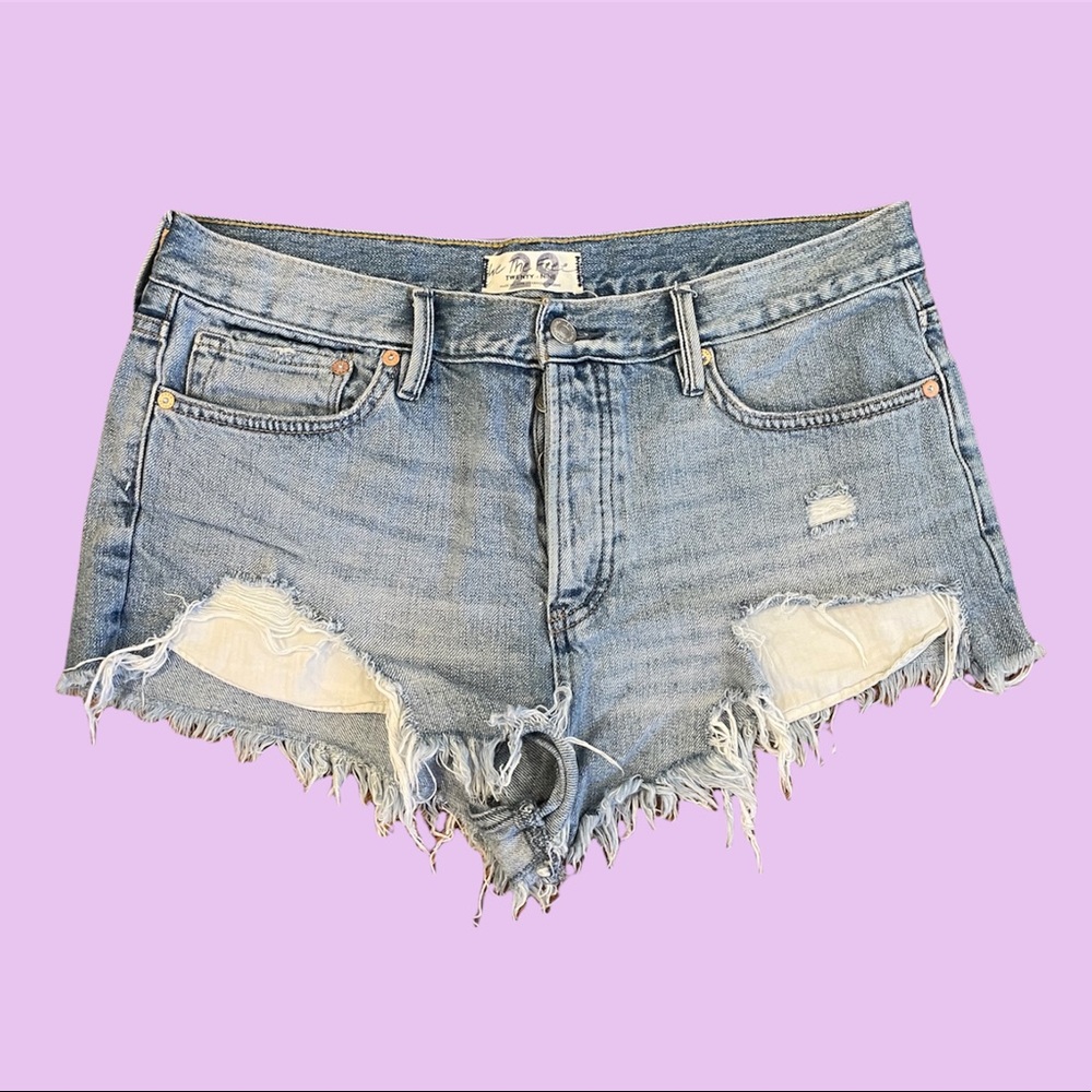 Distressed denim shorts
